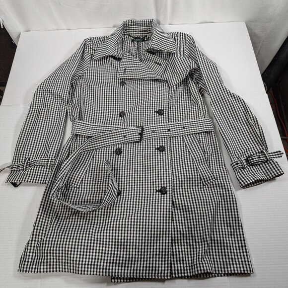 EUC! Lauren Ralph Lauren Gingham Twill Trench Coat SZ 14 - Picture 2 of 10
